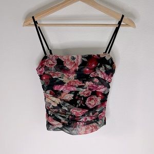 Floral body contour top by Express size small with adjustable spaghetti straps
